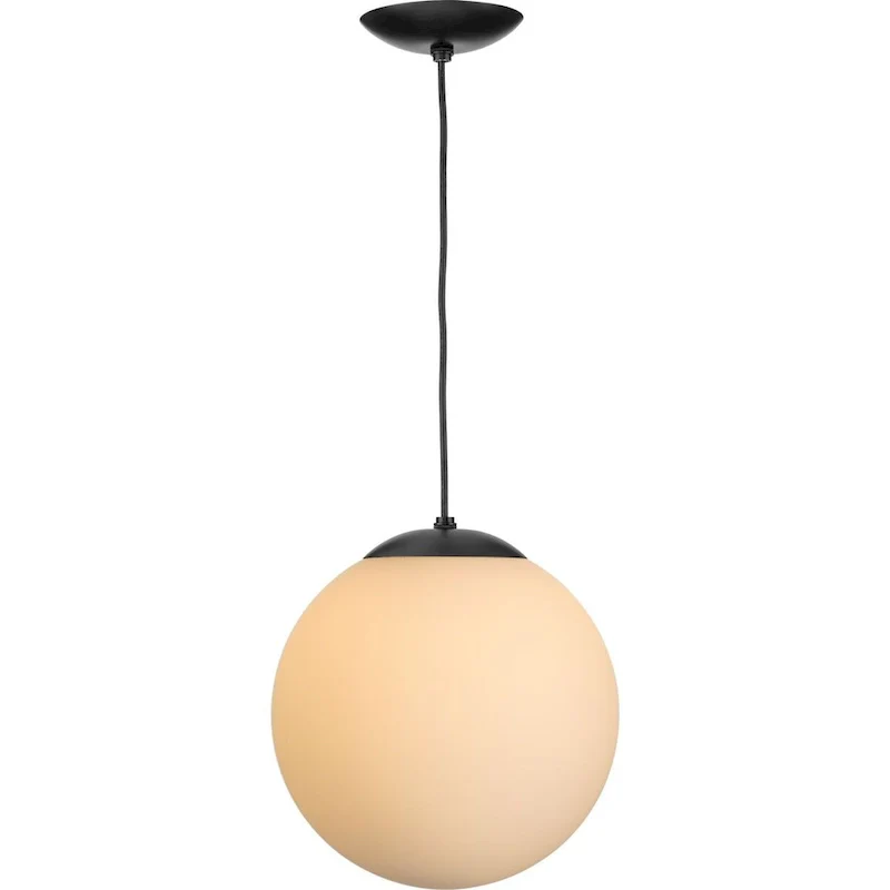 Atwell Collection Matte Black and Opal Glass Globe Large Hanging Pendant Light - 12 in x 12 in x 12.5 in
