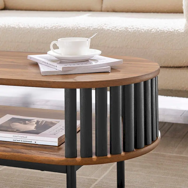 Collins Modern Two-tone Wooden Oval Coffee Table with Shelf