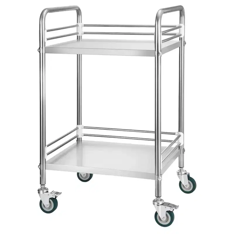 VEVOR Stainless Steel Cart, 2-Tier Rolling Lab Utility Cart with Lockable Wheels, Medical Serving Trolley Clinic Tray, Silver