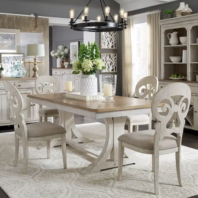 Farmhouse Reimagined Antique White with Chestnut Trestle Table
