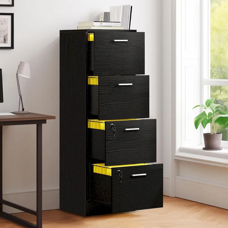 White / Black Vertical 4-Drawer File Cabinet with Lock for Letter and A4 Files
