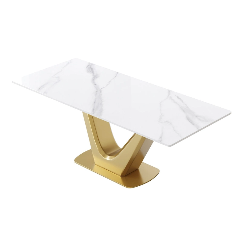V Shape Pedestal Modern Marble Dining Table Slate Kitchen Table