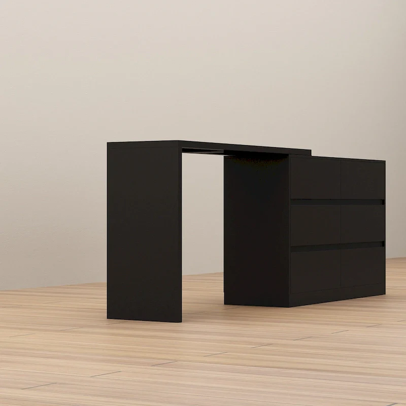 White/Black 6-Drawer Rotating Dresser & Desk Combo, 1-Person