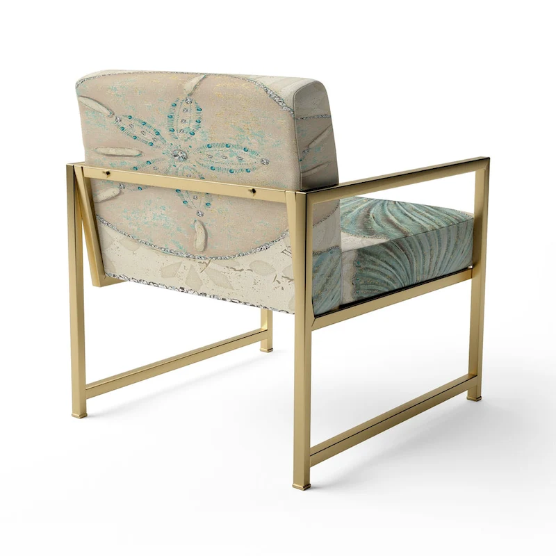 Designart Seastar And Blue Sea Shell II Upholstered Nautical & Coastal Accent Chair - Arm Chair