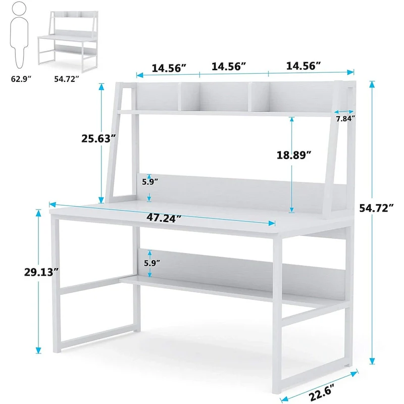 47 Inches Computer Desk with Hutch and Bookshelf