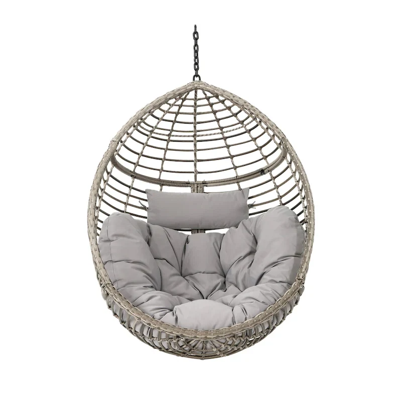 Outdoor Garden Rattan Egg Swing Chair Hanging Chair with Fabric Cushion,NO STAND BASKET ONLY
