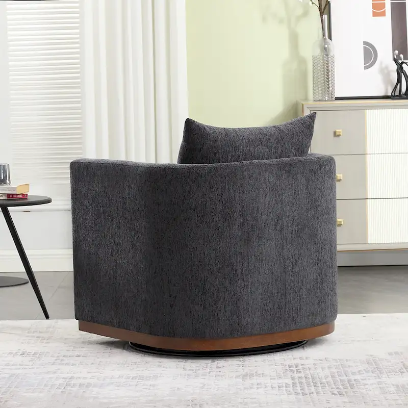 Chenille Swivel Barrel Chair with Sturdy Metal Base and Ergonomic Design
