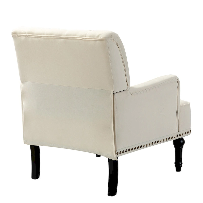 Geltrude Transitional Upholstered Button Tufted Club Chair with turned wooden Legs by HULALA HOME