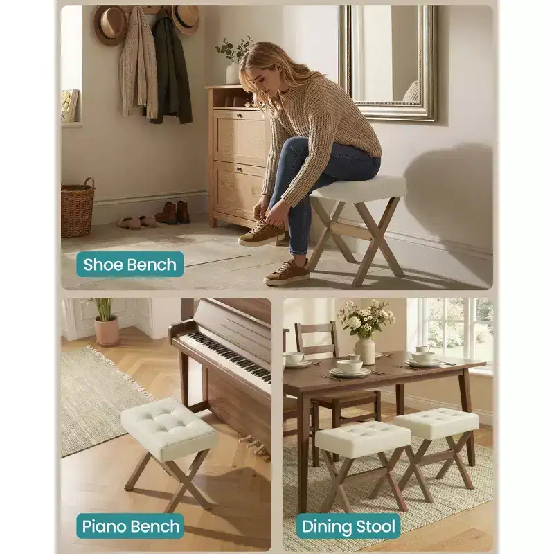 SONGMICS Foot Stool Ottoman, Padded Foot Rest Vanity Stool Under Desk with Solid Wood Frame