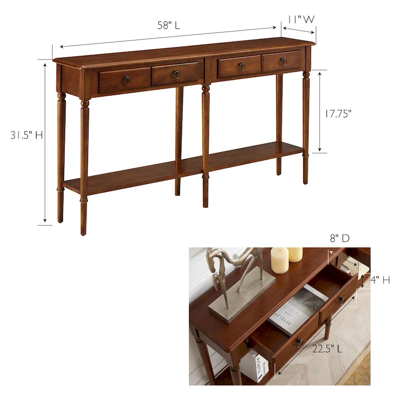Black/Brown/Multi Narrow Hall Console Table with Drawer and Shelf