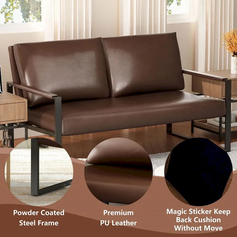 Mid-Century Style 3-Piece PU Leather Living Room Sofa Set Including 2 Armchairs and 1 Loveseat Sofa