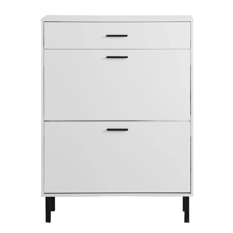 Freestanding Shoe Cabinet with Drawers, Metal Legs, and Flip Drawers