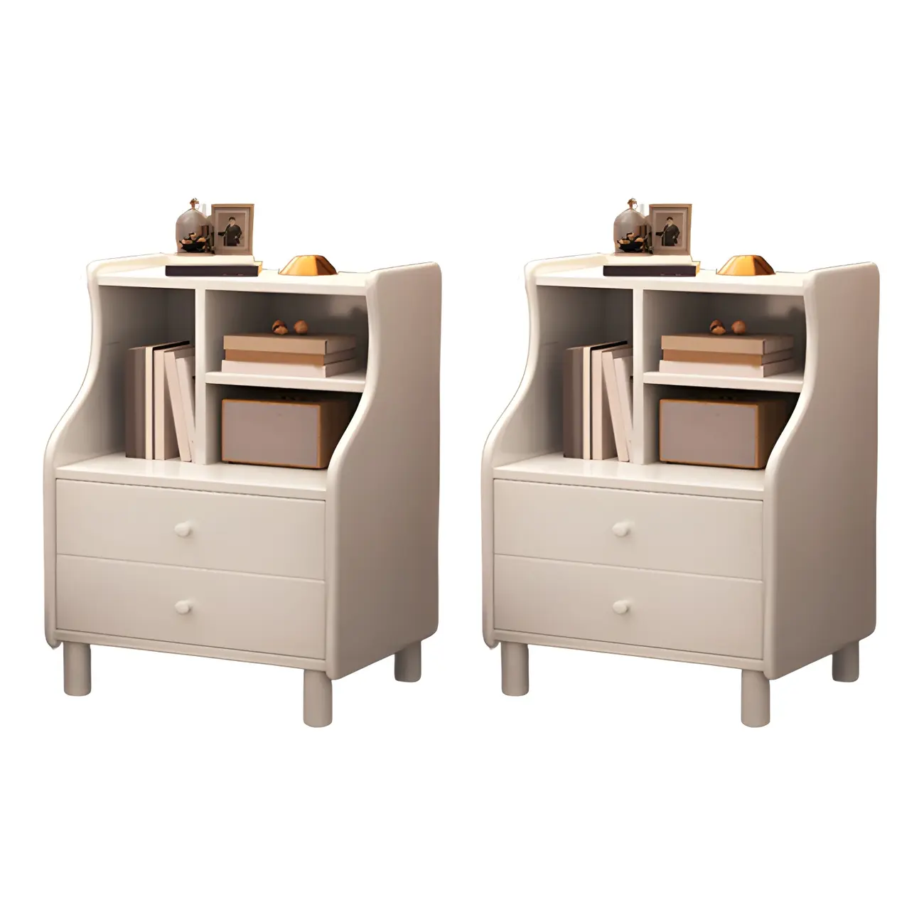 Narrow Versatile 2 Drawers Solid Wood White Nightstand