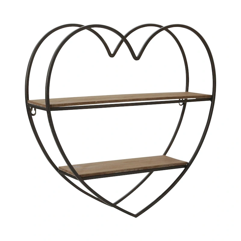 20  Brown and Black 2-Tier Heart Decorative Wall Shelf