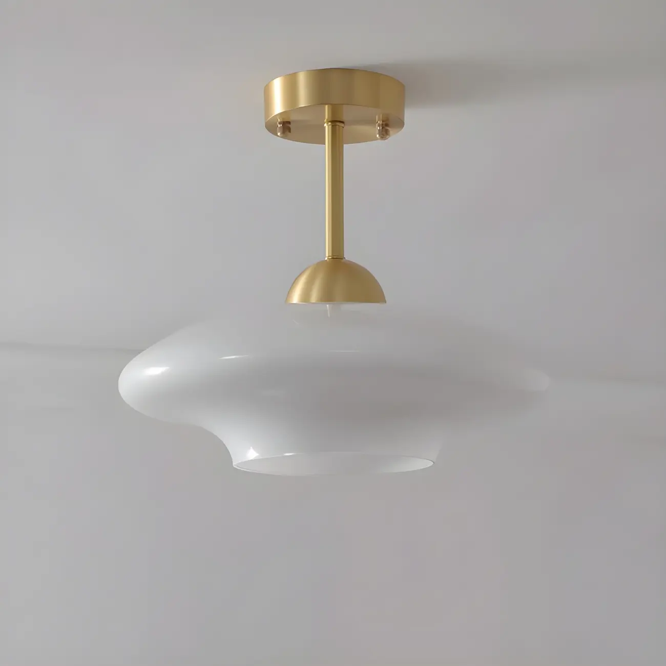 White Round Glass Shade Gold Semi Flush Ceiling Light