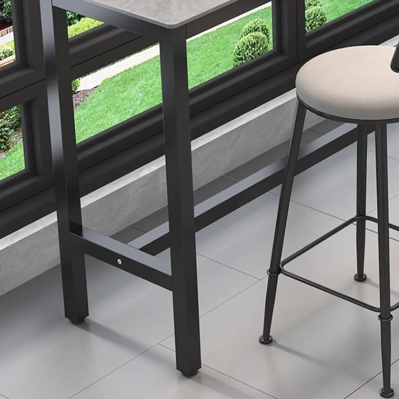 Modern Gray Quartz Metal Legs Bar Tables