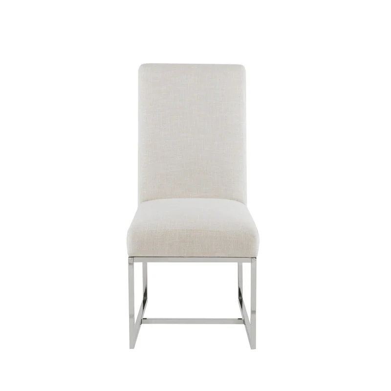 Natural Fabric Dining Chair with Metal Legs (Set of 2)