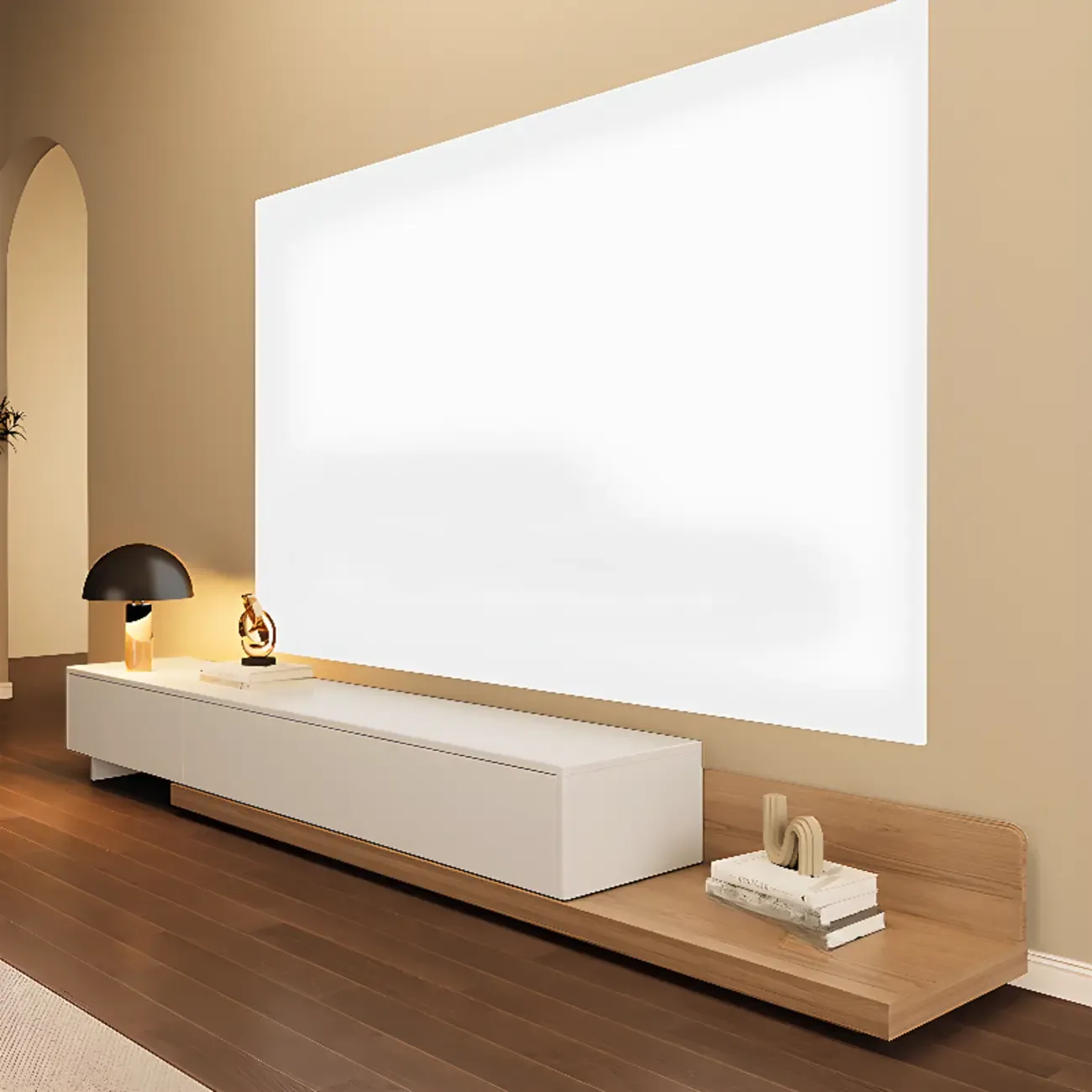 Modern Wood TV Stand with Open-Air Storage & Cable Management