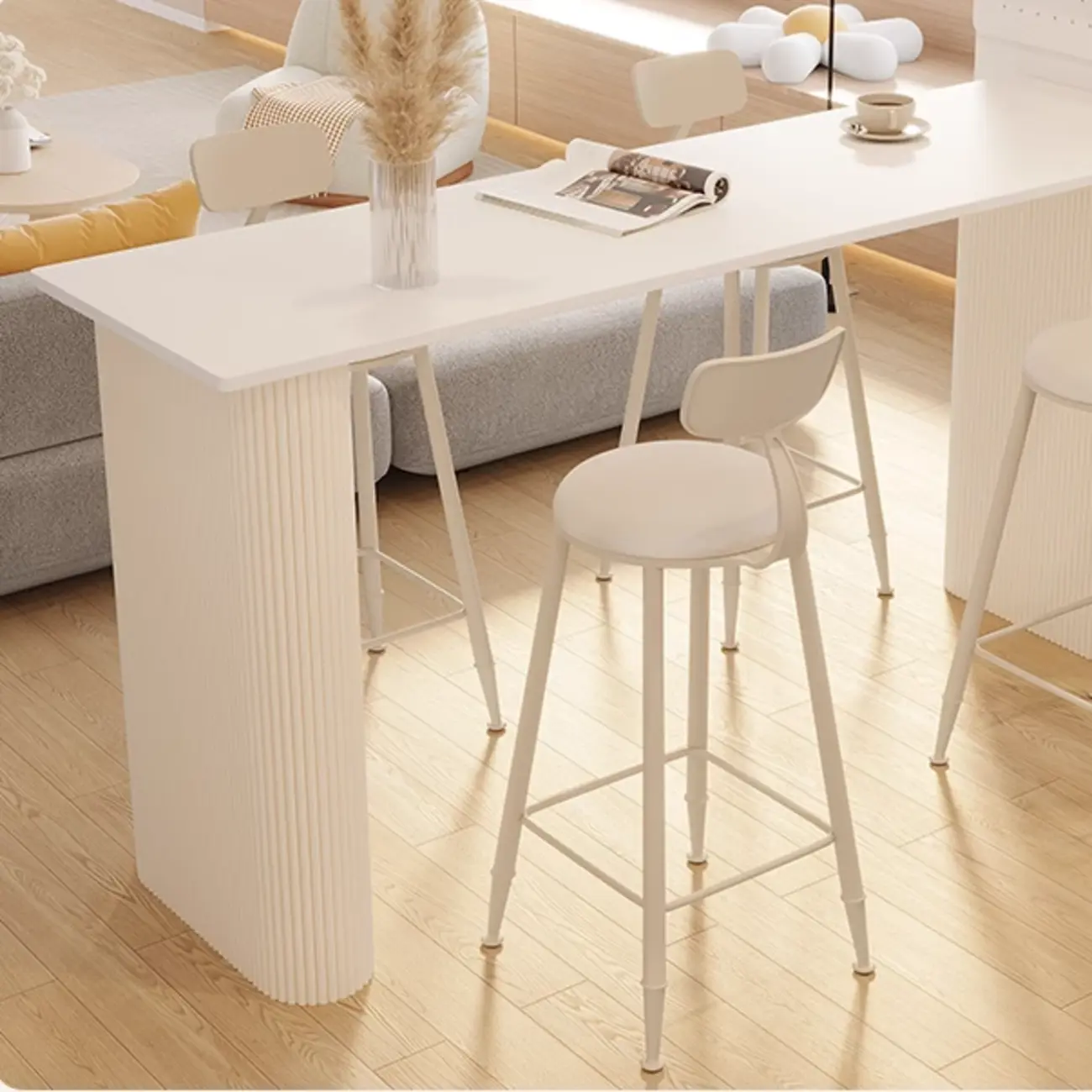 Modern White Stone Top Metal Double Pedestal Bar Tables