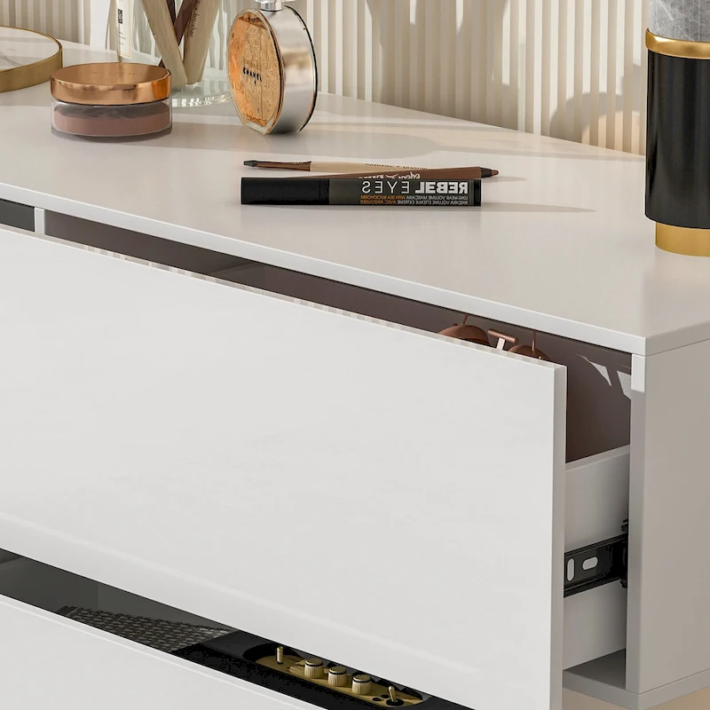 High Glossy Six-Drawer Dresser Chest with Off-Set Design (Black/White)