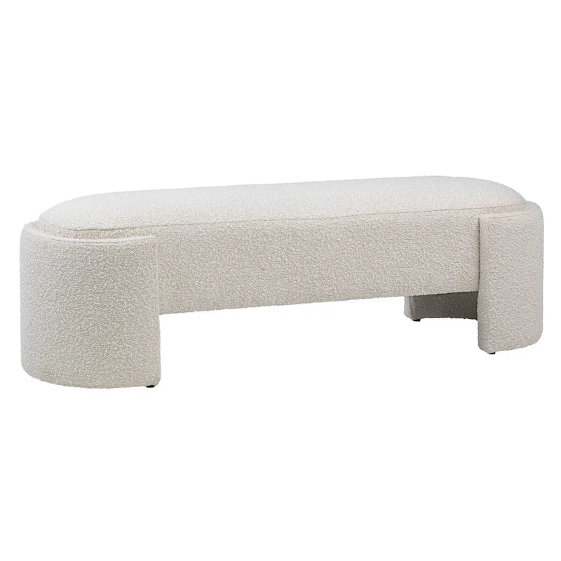 Boucle Round Bench with Half-Bezel Feet, Off-White