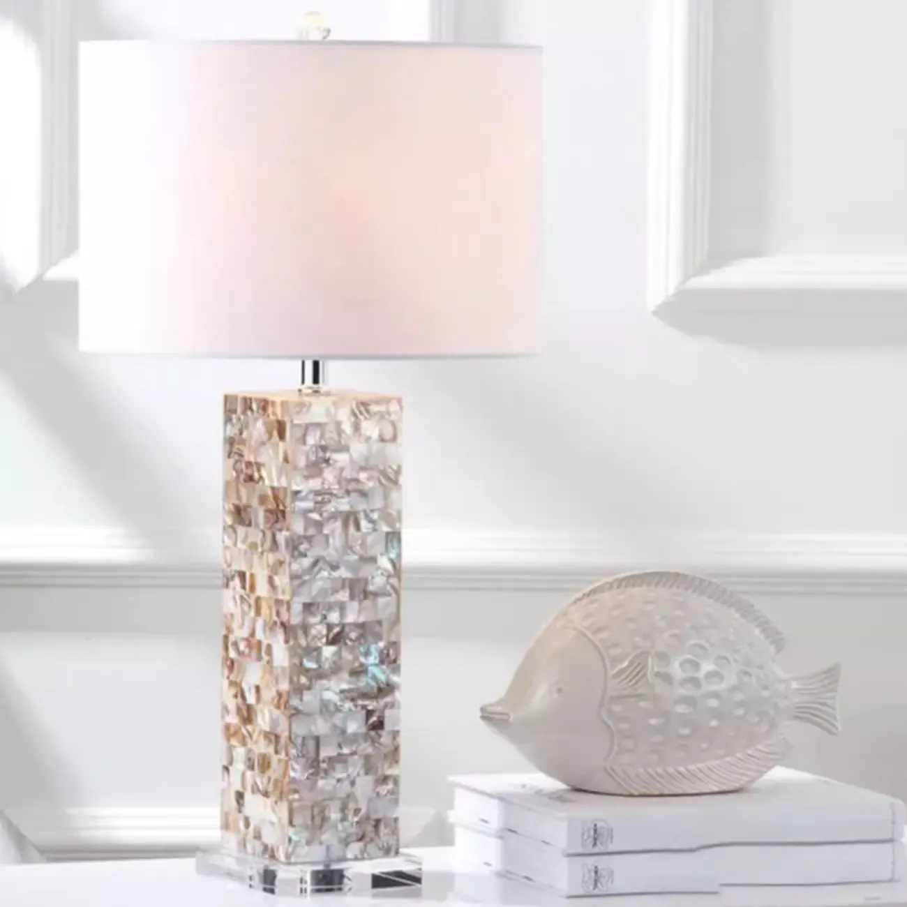 Elegant Shell Base LED Table Lamp with Linen Shade