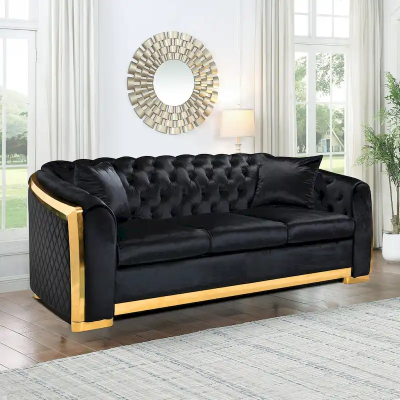 84  Luxury Chesterfield Velvet Sofa with Gold Trim