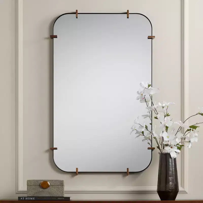 Uttermost Radius 24 x 38 Black Rounded Edge Wall Mirror