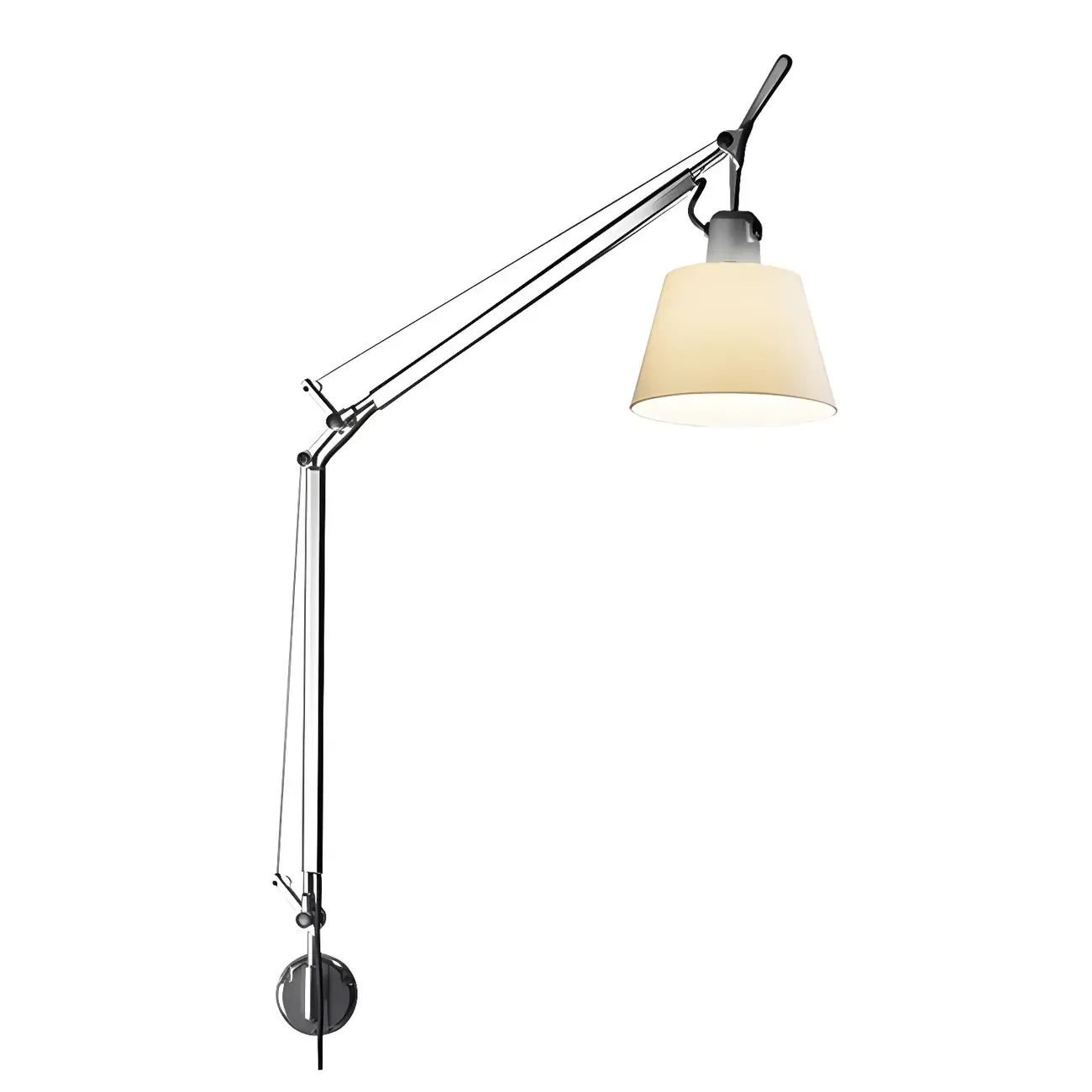 Modern Silver Swing Arm Wall Light with White Fabric Shade