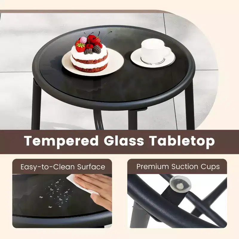 Costway 3 PCS Patio Furniture Set with Round Tempered Glass Top Table Armrests & Cushions