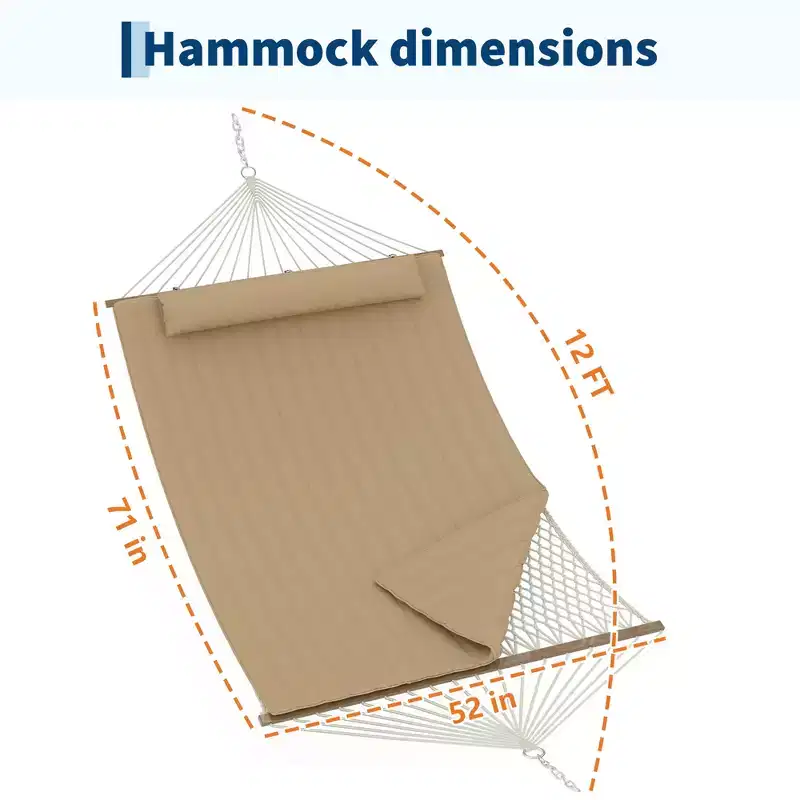 2 Person Hammock with Stand - Cotton Rope & Padded Polyester - Adjustable Steel Frame - 2-in-1 Outdoor Comfort for Patio, Backyard, Garden