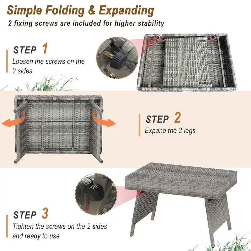 Costway Patio Folding Rattan Wicker Side Table End Coffee Table - 24  x 16  x 16  (L x W x H)