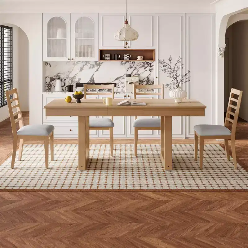 GDFStudio Gomez 5-Piece Extendable Dining Table Set with 18 Move Leaf