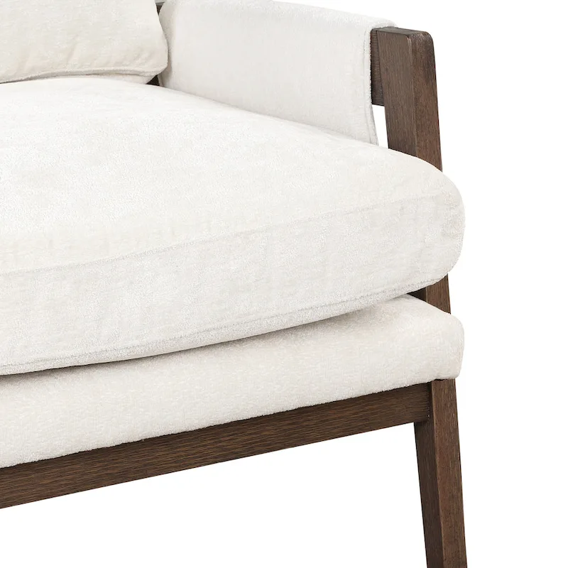 White 35.4 Velvet Arm Chair with Rubber Wood Frame