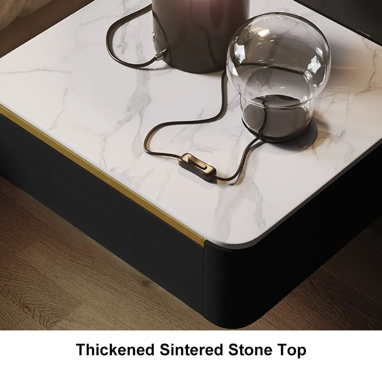 Modern Wood Stone Top Floating Nightstand with Drawer