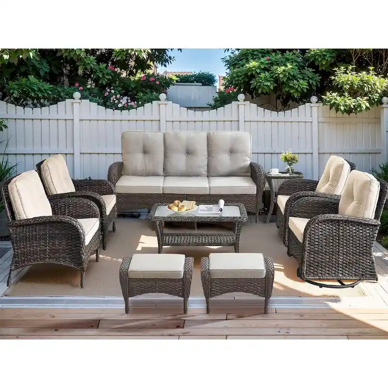 Wicker Patio Furniture Set 9 Piece Set - Brown