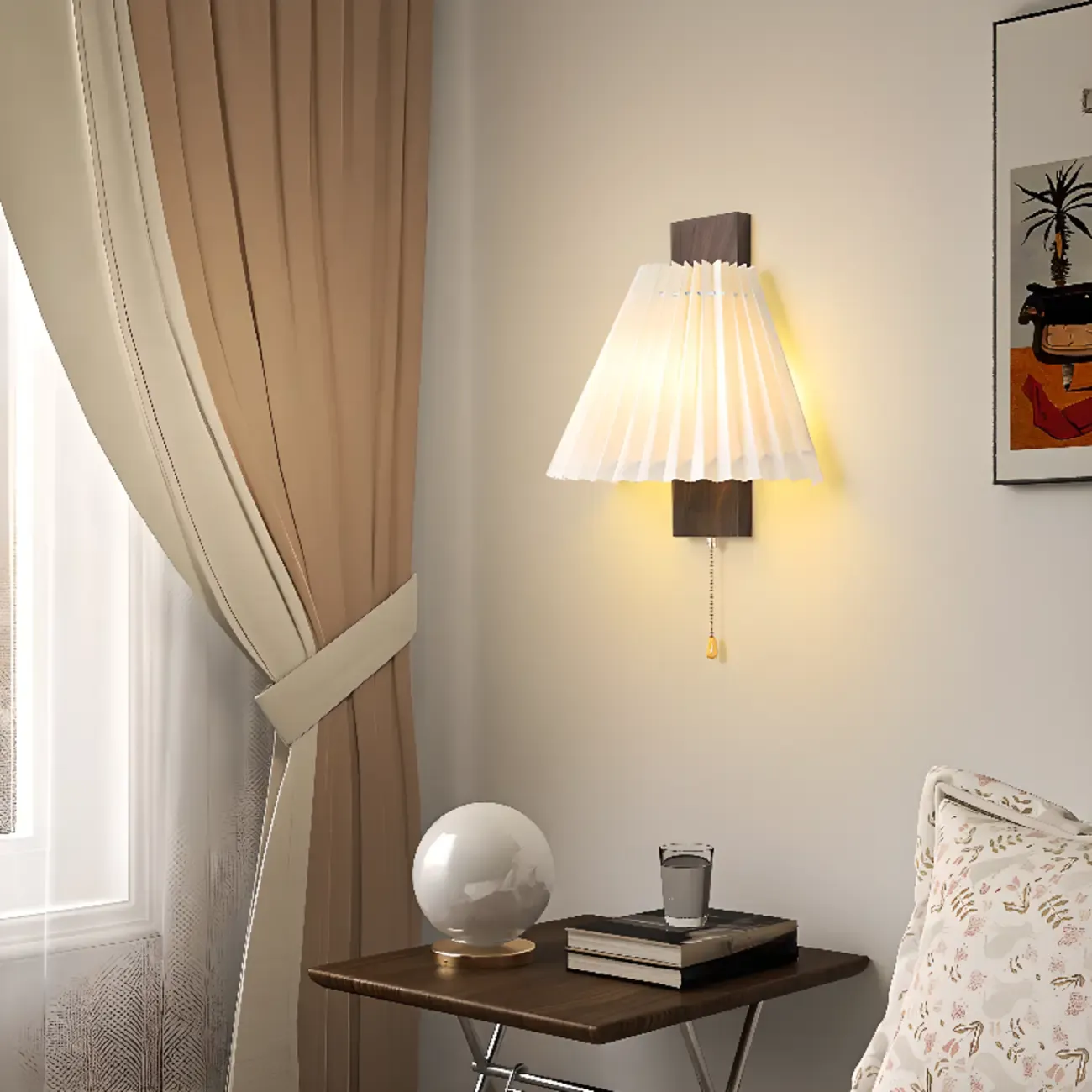 Modern Pleated Wall Sconce with Pull Chain for Living Room