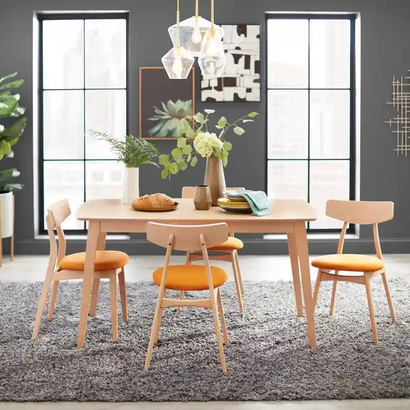 Orange/Beech, Light Grey, Yellow, Dark Grey, Dark Teal – Mid-Century Dining Set for 4