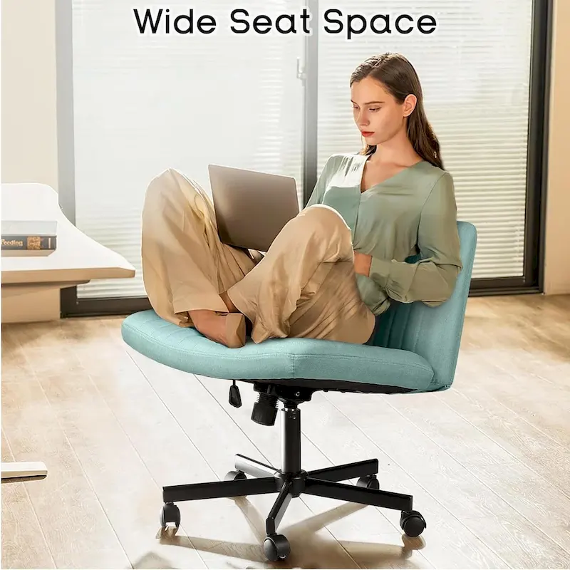 Bossin Criss Cross Chair Armless Office Desk Chair with Wheels,Fabric Padded Cross Legged Chair, Swivel Wide Seat Vanity Chair