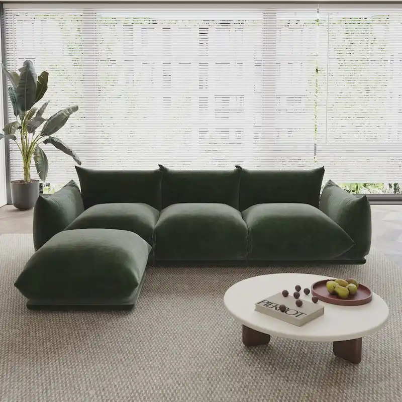 104 L-shape Chenille Modular Sofa Modern Sectional Semi-firm Sofa Couch with Ottoman