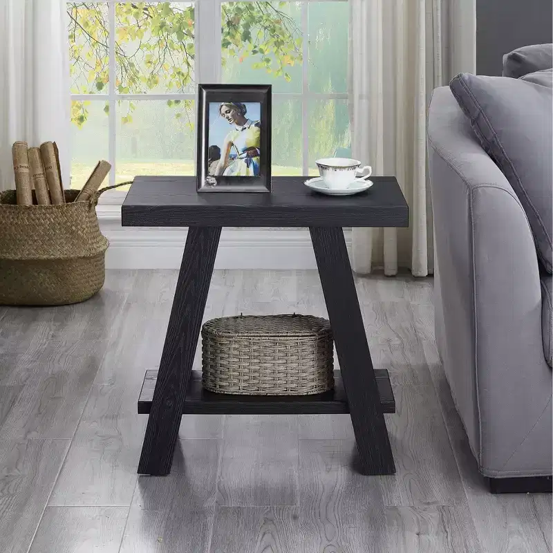 Athens Contemporary Wood Shelf Side Table in Black Finish