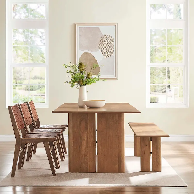 Amistad 86 Wood Dining Table and Bench Set