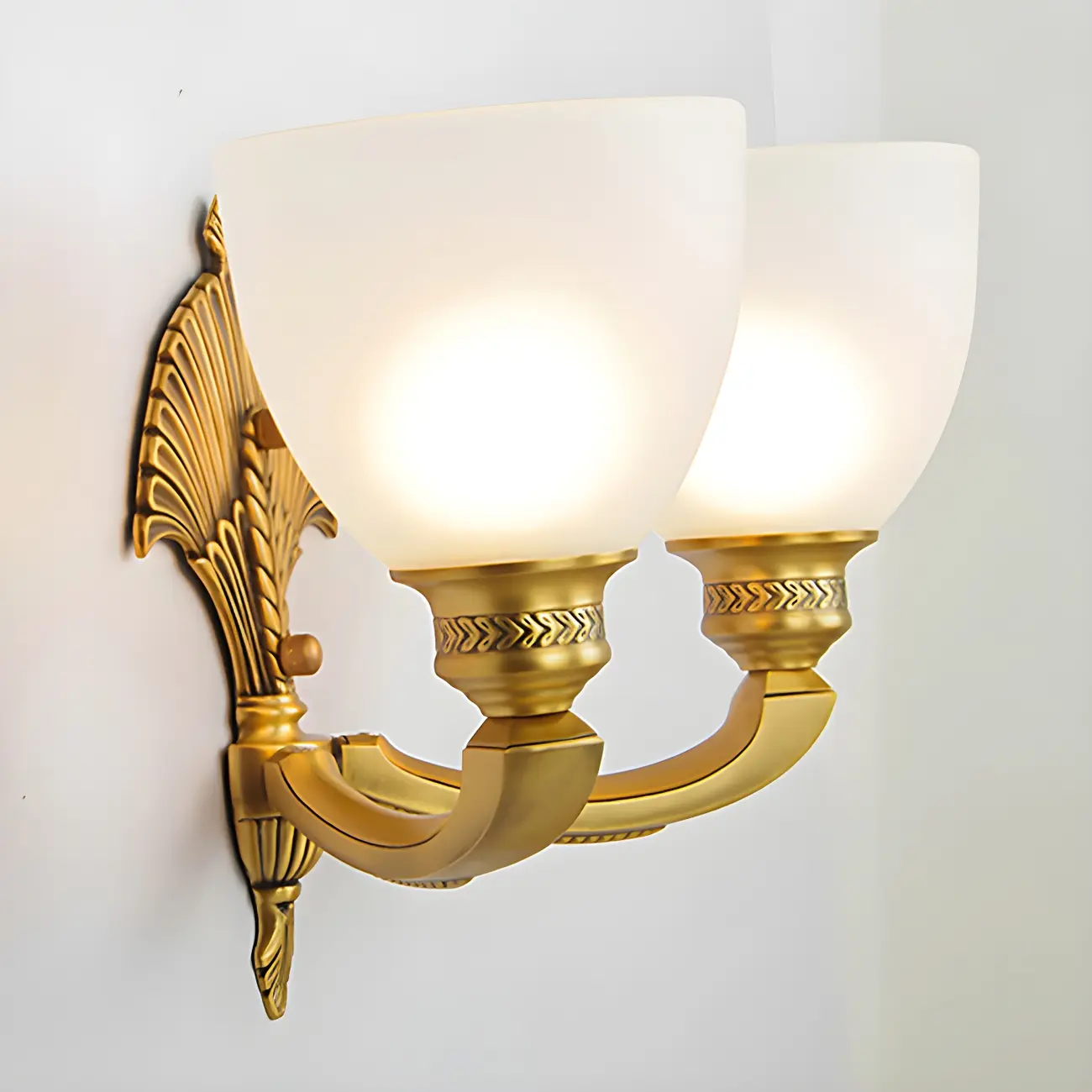Colonial Bowl Brass Gold Glass Up Wall Light Fixture