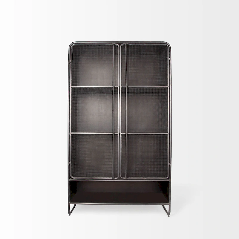 Klaus Dark Brown Polished Metal w/ Mesh Doors Display Cabinet