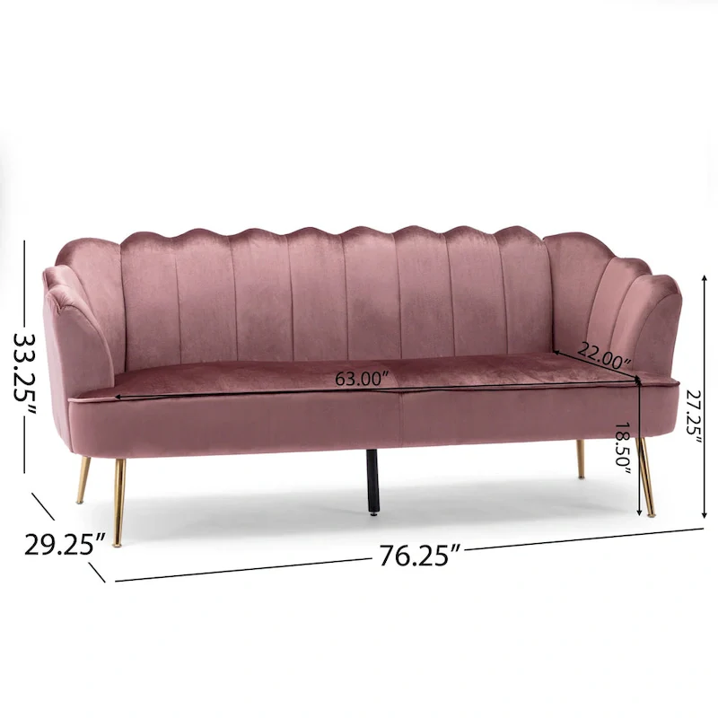Velvet Channel Stitched 3-seater Sofa with Metal Legs