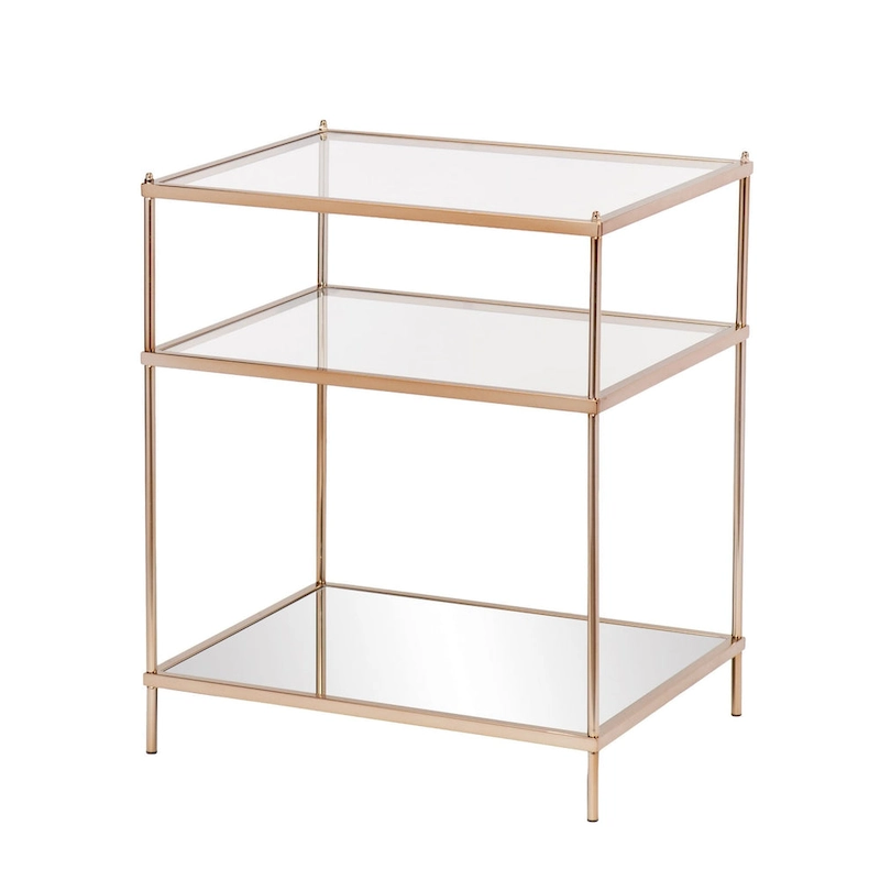 27 Gold Glass And Iron Square Mirrored End Table With Shelf - 22x18x26.75