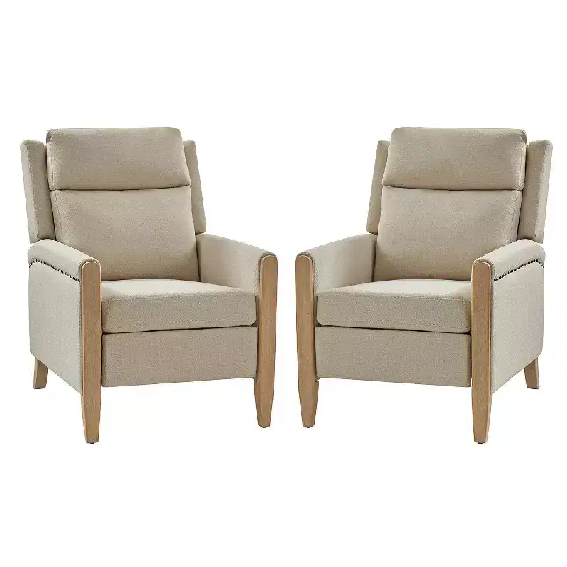 Rosa Upholstered Push Back Recliner Set of 2-BEIGE