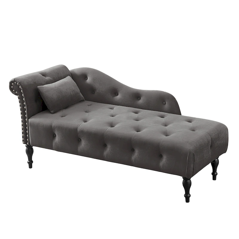 60.6 Velvet Upholstered Button Tufted Chaise Lounge Chair with Nailheads