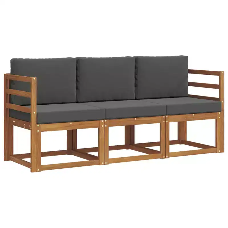 vidaXL Outdoor Sofa Set 3 pcs Natural and Anthracite Solid Acacia Wood