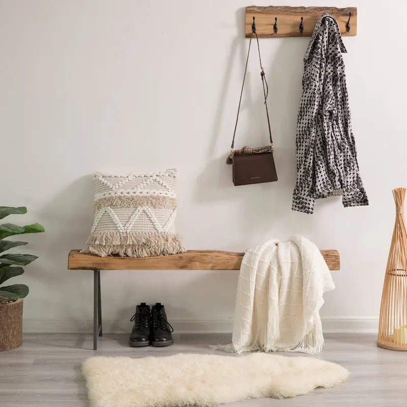 Rustic Carved Wood Natural Log Accent Bench